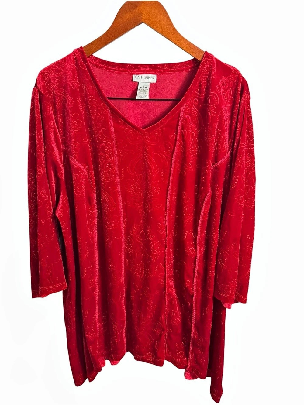 Catherines Red Embossed Velvet Tunic Size 2X Like New